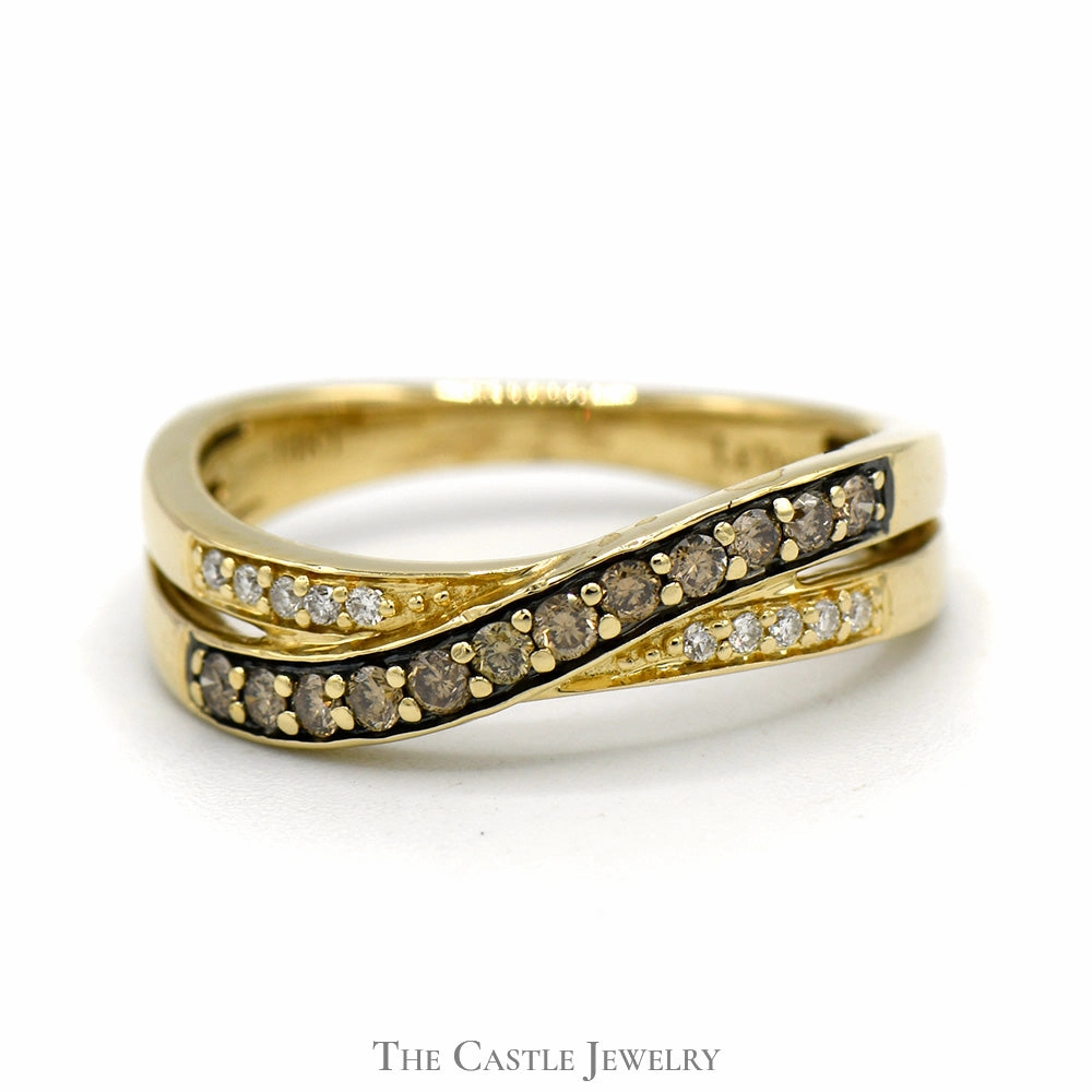 Le Vian Chocolate and White Diamond Crossover Band in 14k Yellow Gold Comfortable Adornment