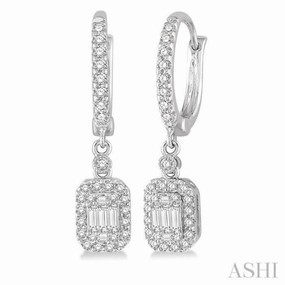 1/2 Ctw Baguette & Round Cut Diamond Earrings in 14K White Gold Everyday Chic