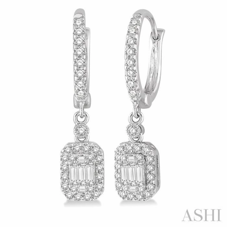 1/2 Ctw Baguette & Round Cut Diamond Earrings in 14K White Gold Everyday Chic