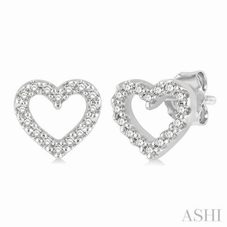 Flawless Style Chic Flow 1/10 Ctw Heart Cutout Round Cut Diamond Petite Fashion Earring in 10K White Gold