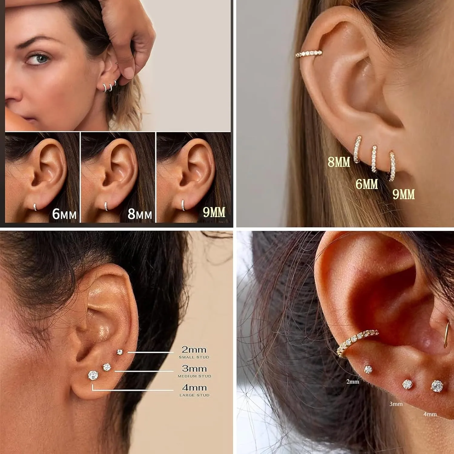 Earring Sets for Multiple Piercing: Small Gold Hoop Stud Earrings for Women Multipack Huggie Hoop Earrings Cubic Zirconia Earrings Studs for Cartilage Helix Tragus Lobe