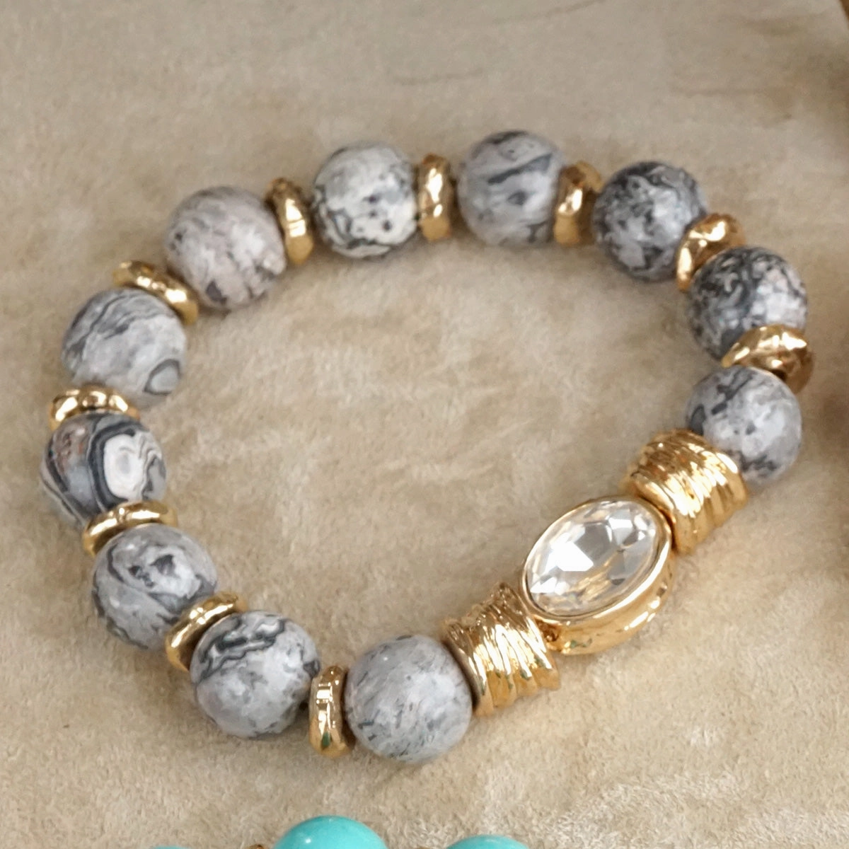 Earthy Gleam ?C Statement Beaded Bracelet with Oval Crystal Universal Amalgamations Trendy Addition