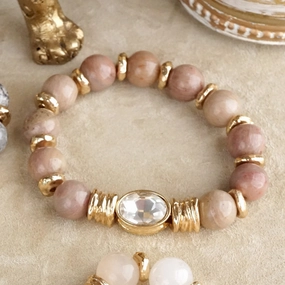 Earthy Gleam ?C Statement Beaded Bracelet with Oval Crystal Official Merchandise