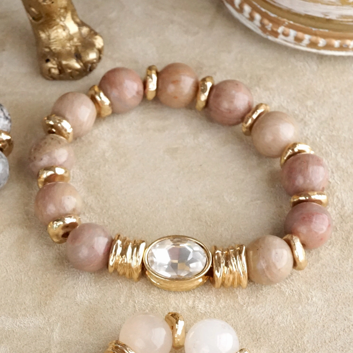 Earthy Gleam ?C Statement Beaded Bracelet with Oval Crystal Official Merchandise
