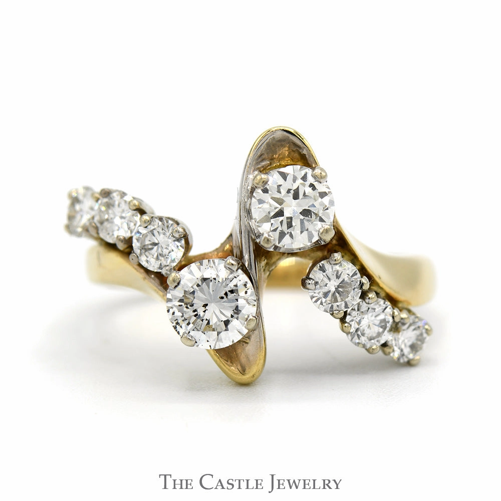 Adjustable size 1.3cttw Round Diamond Freeform Bypass Band in 14k Yellow Gold