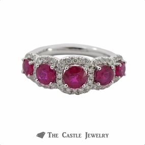 Unique Token Classic Item Ruby Ring with Cushion Shaped Diamond Bezel in 18K White Gold