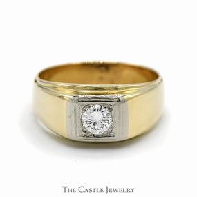 Contemporary Emblem 1/2ct Round Diamond Solitaire Men's Ring with Polished Sides in 14k Yellow Gold