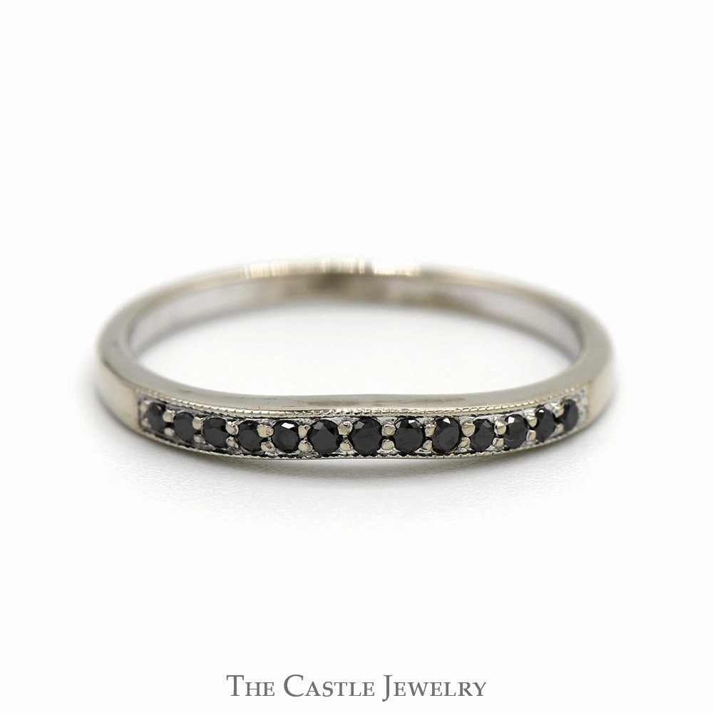 Curved Black Diamond Wedding Band in 10k White Gold Custom Jewelry