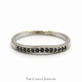 Curved Black Diamond Wedding Band in 10k White Gold Custom Jewelry