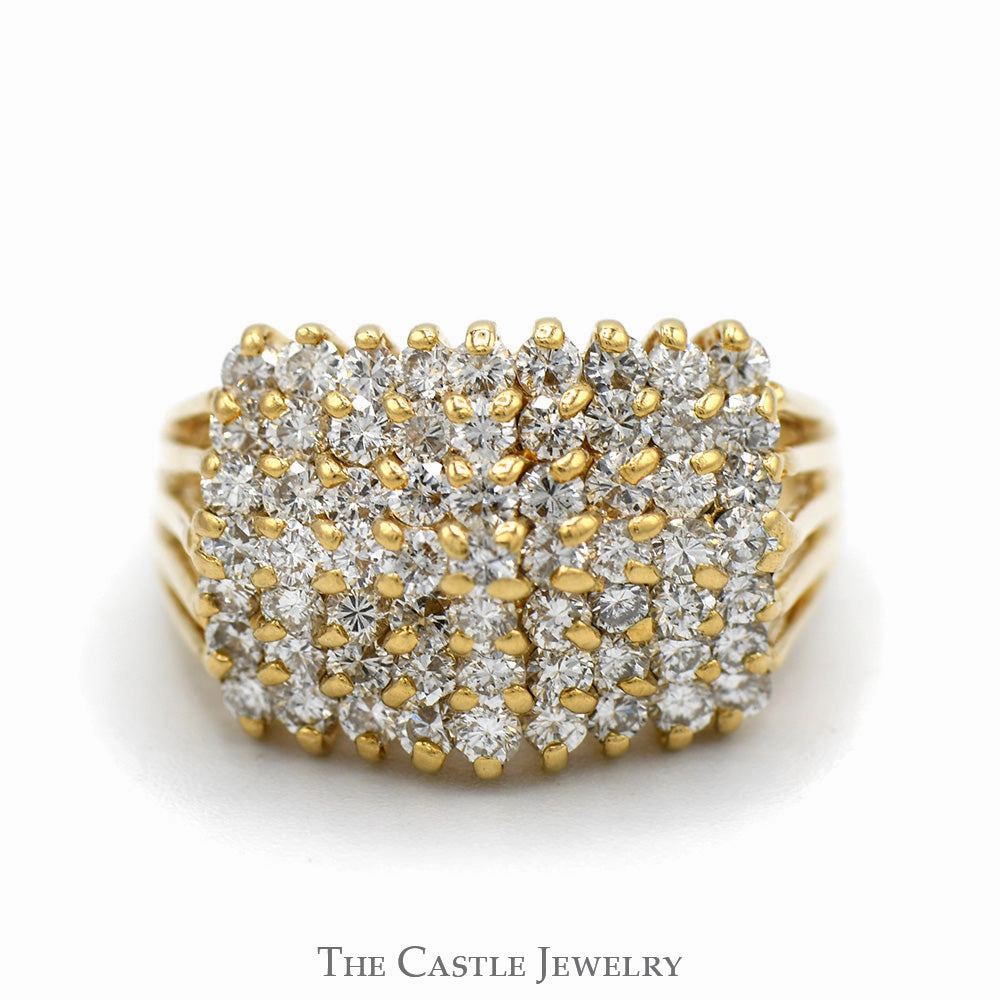 1.75cttw Multi Row Diamond Cluster Ring in 14k Yellow Gold Polished Shine