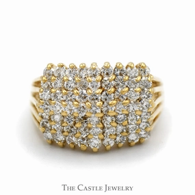 1.75cttw Multi Row Diamond Cluster Ring in 14k Yellow Gold Polished Shine