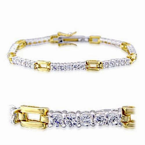 32008 - Gold Rhodium Brass Bracelet with AAA Grade CZ  in Clear Profound Effect