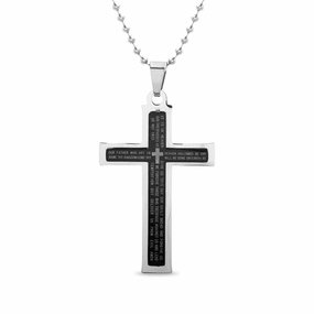 My Bible Lord's Prayer Cross Necklace in Black IP Plated Stainless Steel Affordable Piece Beautiful Accessory