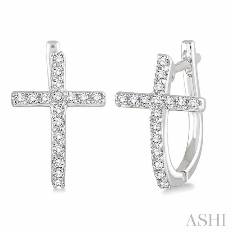 Chic Shape Sleek Spark 1/4 ctw Round Cut Diamond Cross Earrings in 14K White Gold