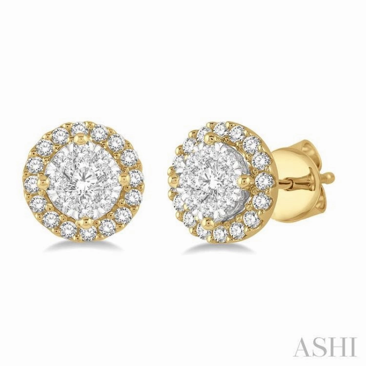 Heirloom Accent 1/3 Ctw Lovebright Round Cut Diamond Stud Earrings in 14K Yellow and White Gold