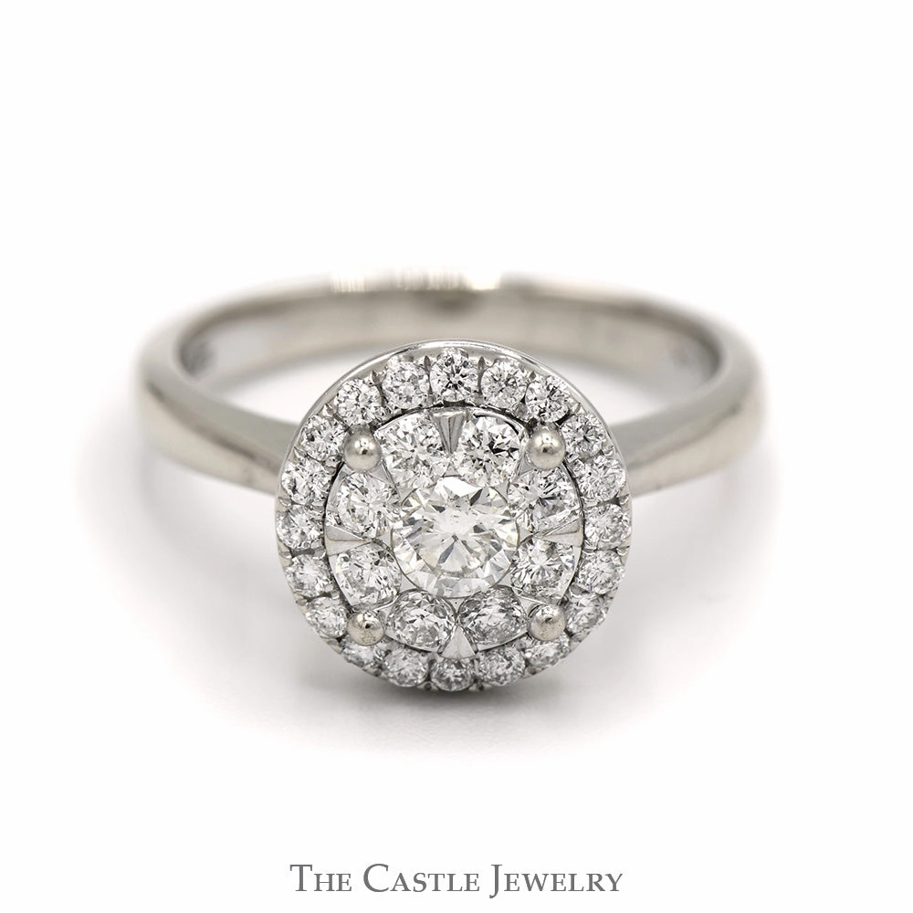 Effy Designer Diamond Engagement Ring with Double Diamond Halo in 14k White Gold Heavyweight Feel Exclusive access