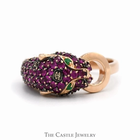 Delicate Look Effy Designer Panther Ring with Ruby, Emerald & Diamonds in 14k Rose Gold
