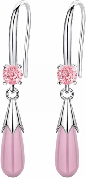Eggplant Drop Earrings for Women Solitaire Zircon Dangle Earrings Dainty Temperament Engagement Earrings (Pink, One Size)