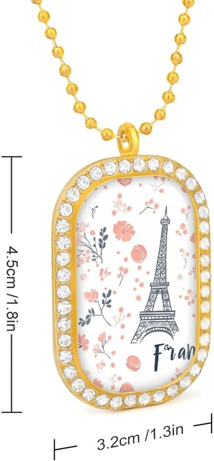 Eiffel Tower Paris French Macarons Necklaces for Women Lightweight Drop Pendant Gold Sliver Chain Diamond Bezel Jewelry Gift