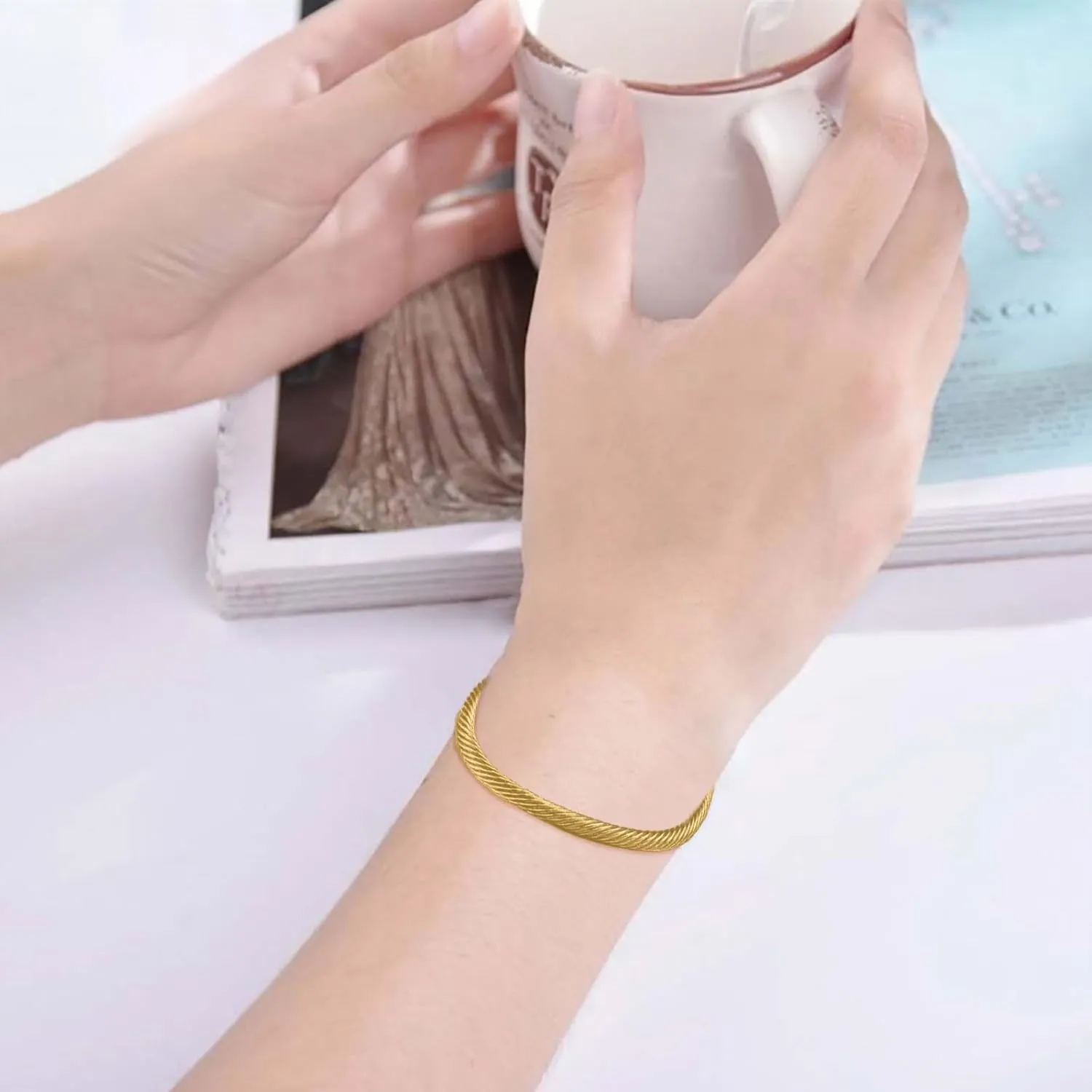 Elastic Adjustable Stainless Steel Cuff Bangle Bracelet for Mens Womens Gold Womens Bracelets