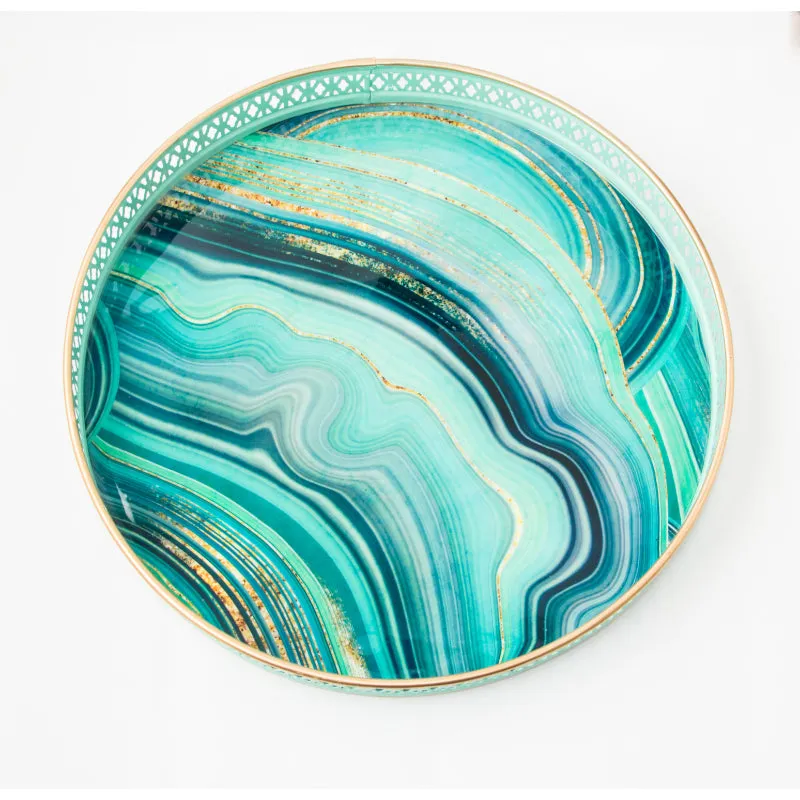 Electric Blue Abstract Print Round Tray | 16 inches