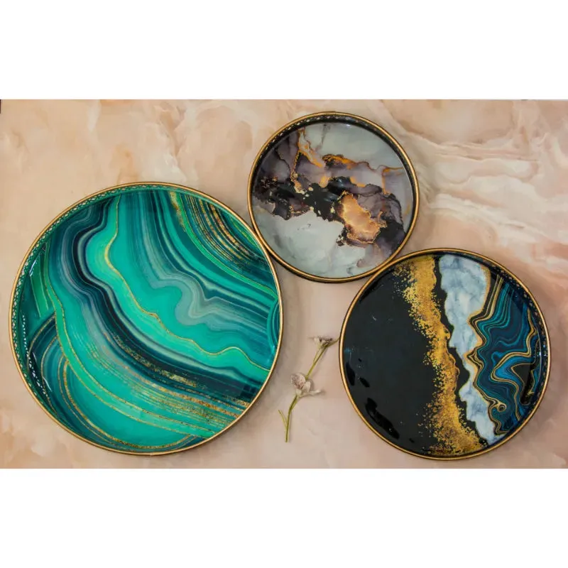 Electric Blue Abstract Print Round Tray | 16 inches