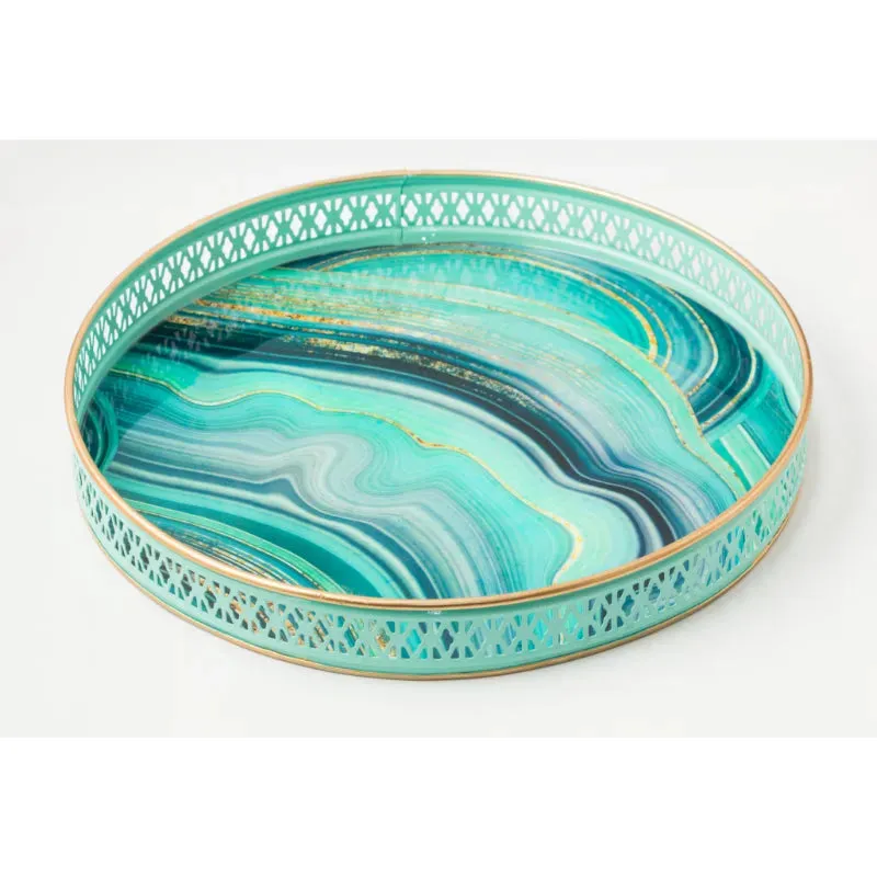 Electric Blue Abstract Print Round Tray | 16 inches