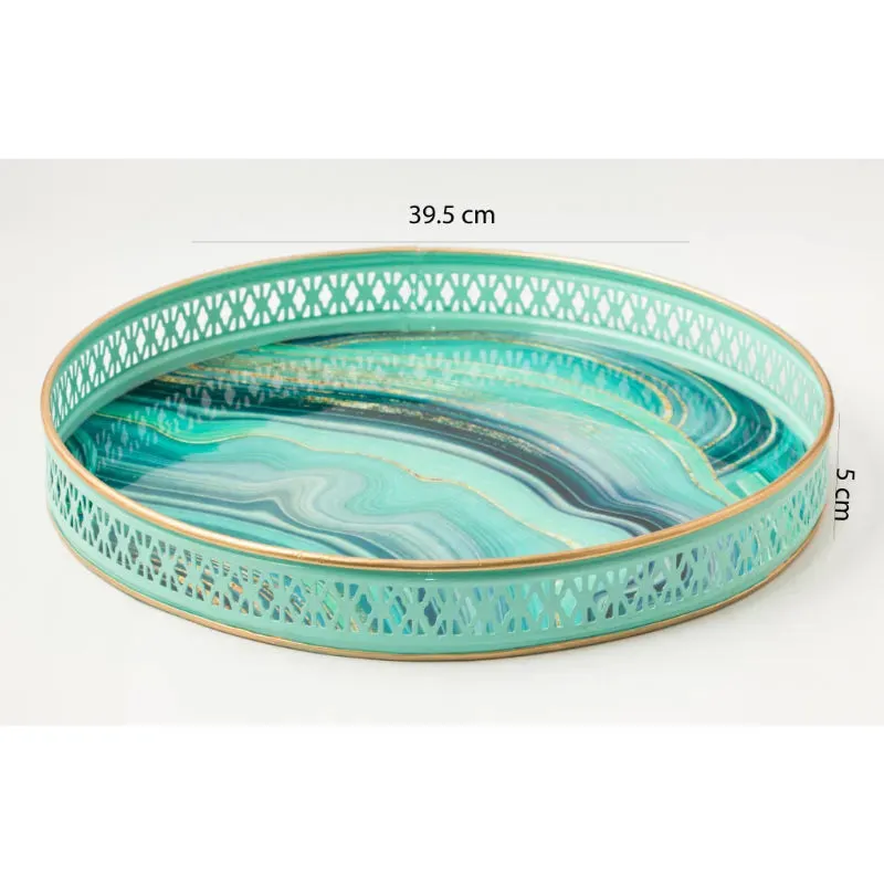 Electric Blue Abstract Print Round Tray | 16 inches