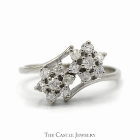 Convenient Appearance 1/2cttw Double Flower Diamond Cluster Ring in 14k White Gold Bypass Design