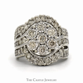 2cttw Illusion Set Diamond Cluster Engagement Ring with Swirled Accented Sides in 10k White Gold Low-Cost Work