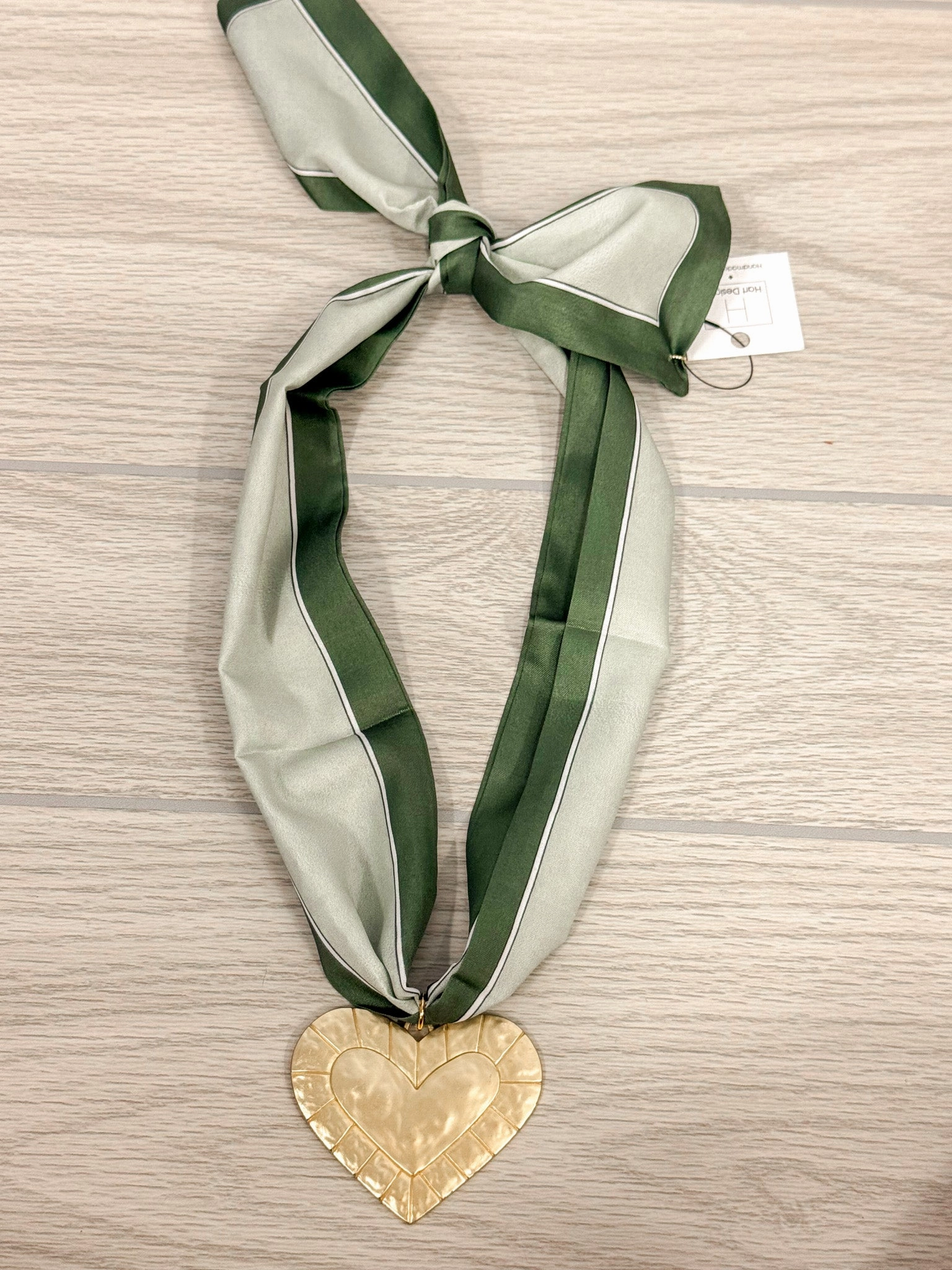 Lovely Stripes Green Scarf Necklace Handcrafted Item Magnificent Present