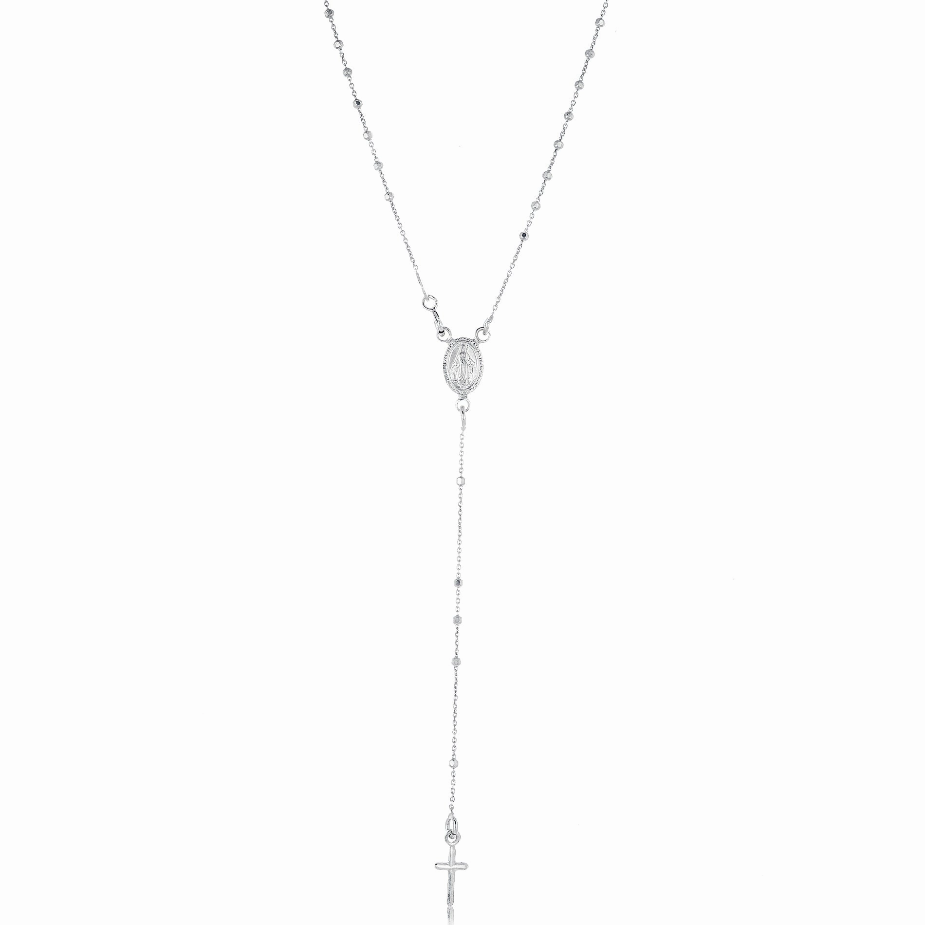 Fresh Feature Sterling Silver Rosary Necklace with Cross