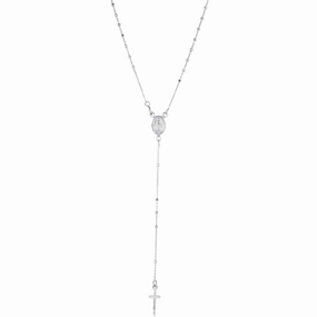 Fresh Feature Sterling Silver Rosary Necklace with Cross