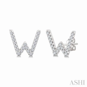 Refined Feature 1/8 Ctw Initial 'W' Round Cut Diamond Earrings in 10K White Gold