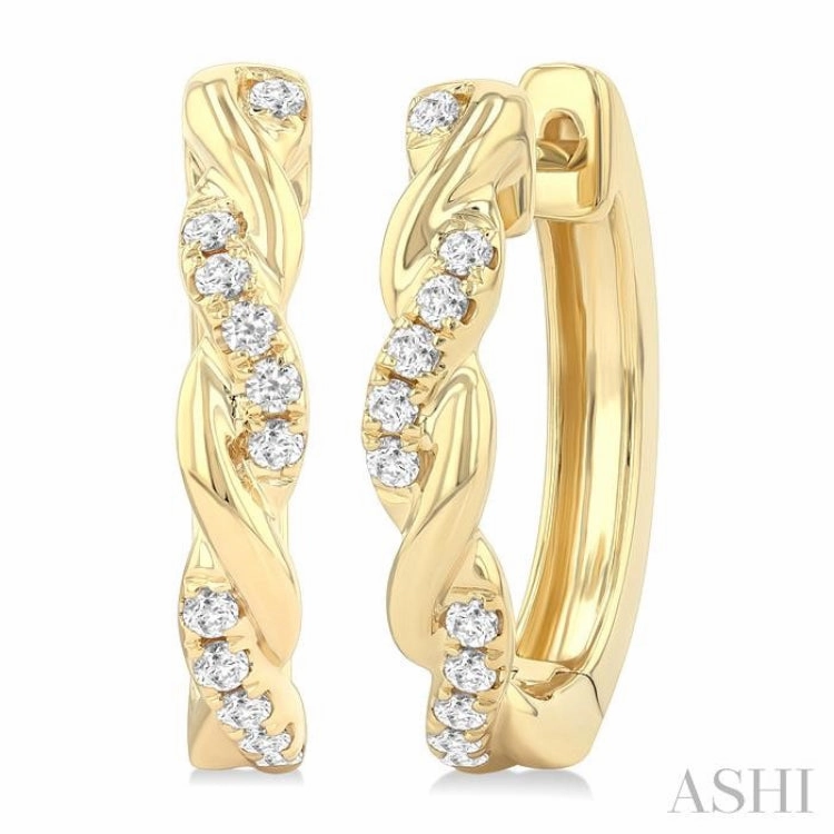 1/3 Ctw Round Cut Diamond Twisted Fashion Hoop Earrings in 14K Yellow Gold Delicate Pop