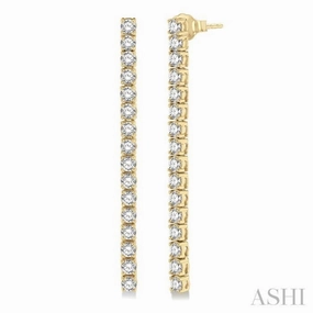 3 ctw Single Line Drop Round Cut Diamond Tennis Earring in 14K Yellow Gold Expressive Feature Charming Touch