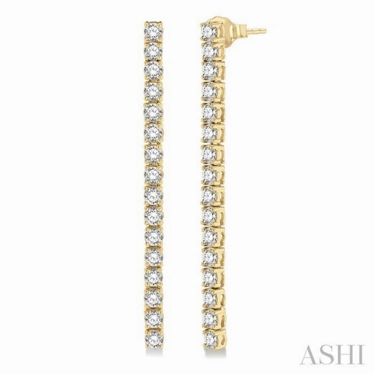 3 ctw Single Line Drop Round Cut Diamond Tennis Earring in 14K Yellow Gold Expressive Feature Charming Touch