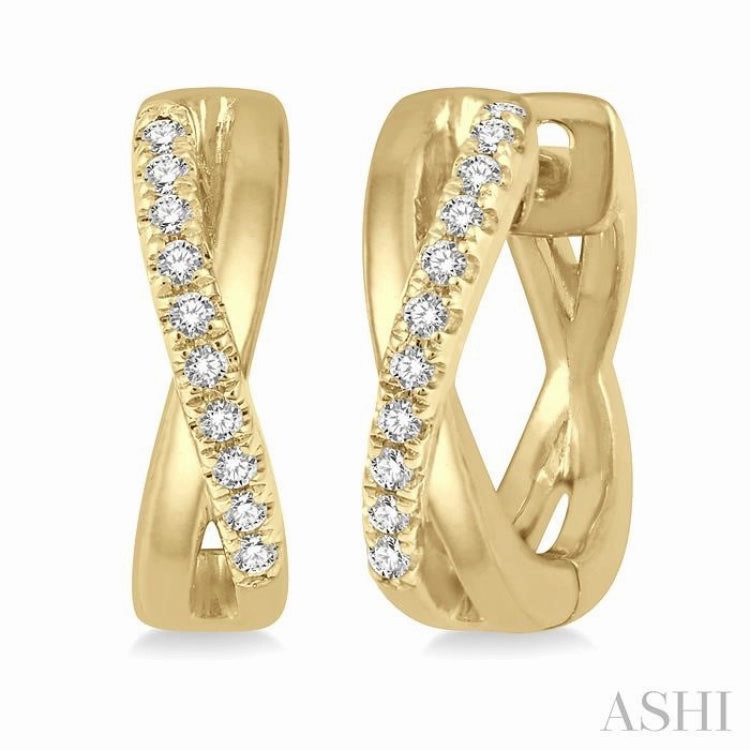 Chic Day 1/10 Ctw Split Intersecting Arms Round Cut Diamond Huggie Petite Earrings in 10K Yellow Gold