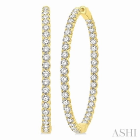 Stylish Touch 7 Ctw Inside-Out Round Cut Diamond 1 3/4 Inch Hoop Earrings in 14K Yellow Gold