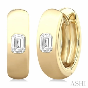 Modern Finish 1/3 ctw Bezel Set Emerald Cut Diamond Fashion Huggie Earrings in 14K Yellow Gold