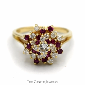 .50cttw Diamond and Ruby Swirl Ring in 14k Gold Modern Look
