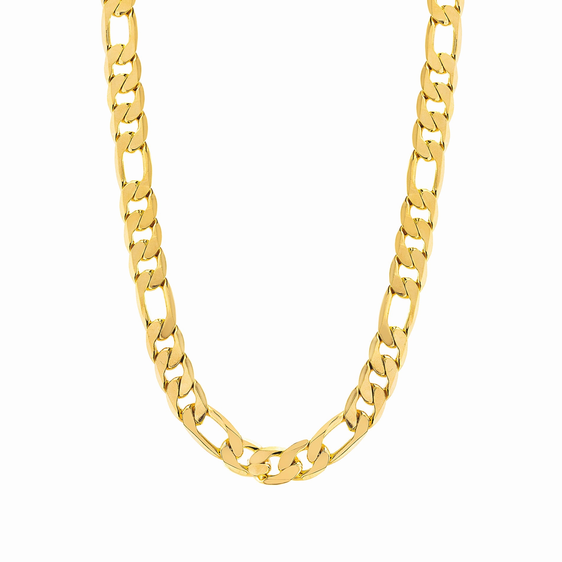 Structure 12mm Polished 20" Figaro Chain Necklace in Yellow Gold Plated Brass for Men Braided Jewelry