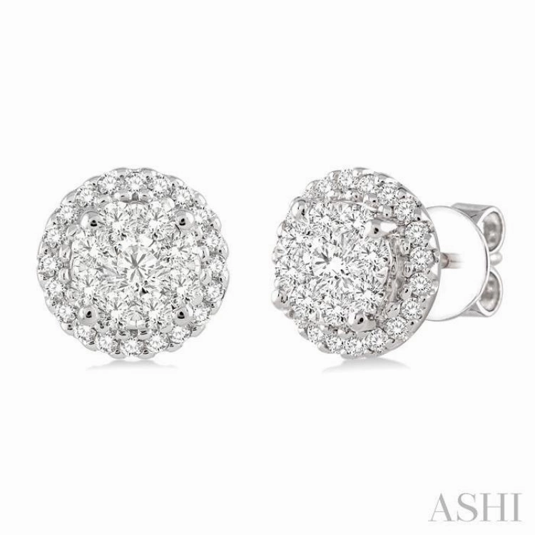 1 Ctw Lovebright Round Cut Diamond Earrings in 14K White Gold Night Appeal