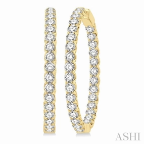 10 Ctw Inside-Out Round Cut Diamond 1 1/2 Inch Hoop Earrings in 14K Yellow Gold Modern Detail Timeless Trend
