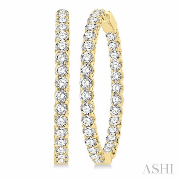 10 Ctw Inside-Out Round Cut Diamond 1 1/2 Inch Hoop Earrings in 14K Yellow Gold Modern Detail Timeless Trend