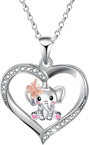 Elephant Pendant Necklaces for Women Inlaid Zircon Wedding Necklaces Anniversary Birthday Jewelry Lady (Pink, One Size)