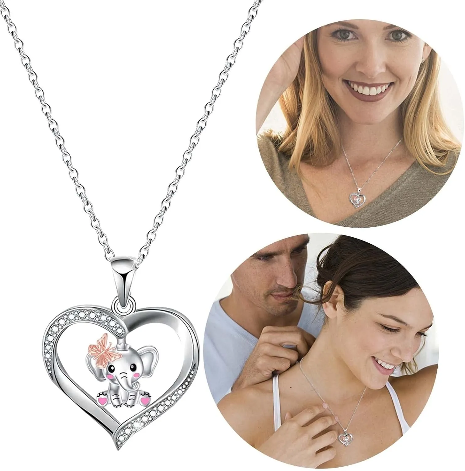 Elephant Pendant Necklaces for Women Inlaid Zircon Wedding Necklaces Anniversary Birthday Jewelry Lady (Pink, One Size)