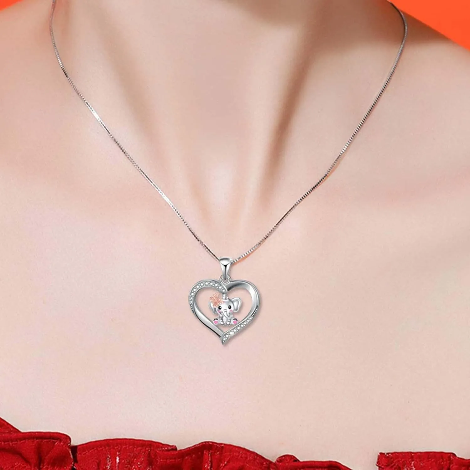 Elephant Pendant Necklaces for Women Inlaid Zircon Wedding Necklaces Anniversary Birthday Jewelry Lady (Pink, One Size)