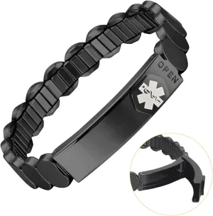 Emergency Alert ID Bracelets Bracelets Stainless Steel Medical Alert Bracelets Elasticity 6.69-7.08'' Medical Alert ID Bracelets for Mens Womens, Adjustable