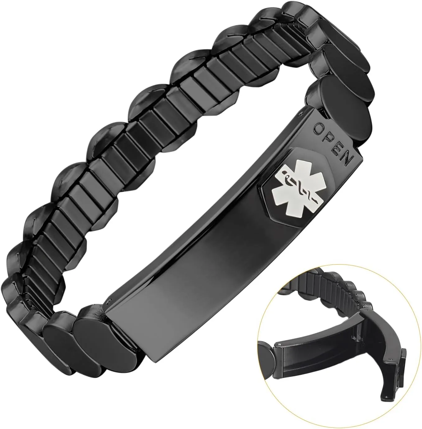 Emergency Alert ID Bracelets Bracelets Stainless Steel Medical Alert Bracelets Elasticity 6.69-7.08'' Medical Alert ID Bracelets for Mens Womens, Adjustable